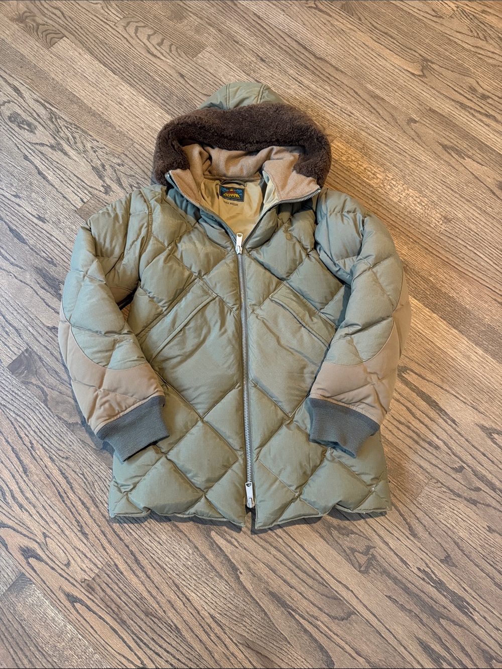 Buck Mason Eddie Bauer Olive Quilted Puffer Jacket with Hood